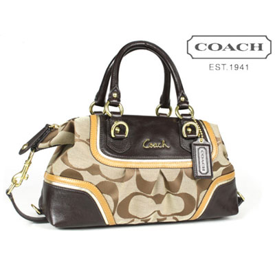 COACH 蔻驰 新款LOGO帆布配皮两用包 (COACH F17447 / COACH 17447) (卡其色+咖啡色)，原价￥4030，限时仅售￥1558！绝对正品，超低折扣，含美国直邮～