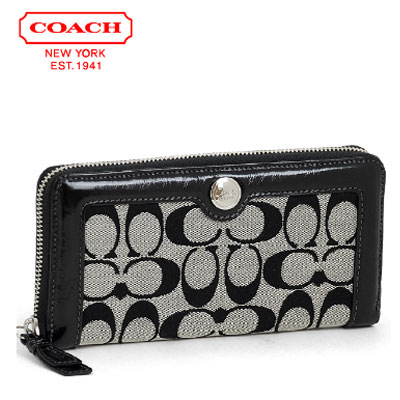 COACH 蔻驰 经典帆布LOGO长款手风琴钱包 (COACH F46031 / COACH 46031) (黑色+灰色)，原价￥2300，限时仅售￥1058！绝对正品，超低折扣，含美国直邮～