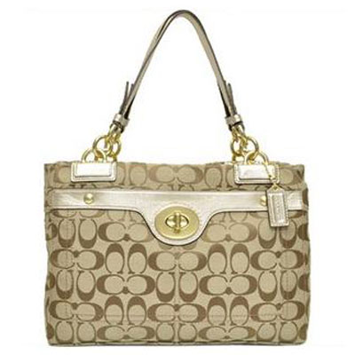 COACH 蔻驰 LOGO织紋鈕釦托特包 (COACH F16540 / COACH 16540) (卡其色+金色)，原价￥5100，限时仅售￥1698！绝对正品，超低折扣，含美国直邮～