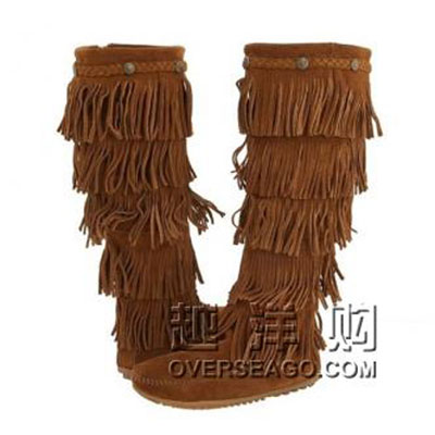 Minnetonka 迷你唐卡 2011新款5层流苏靴 New 5-Layer Fringe Boot（黑色/棕色/深棕色），原价￥1898，限时仅售￥1238！绝对正品，超低折扣，含美国直邮～