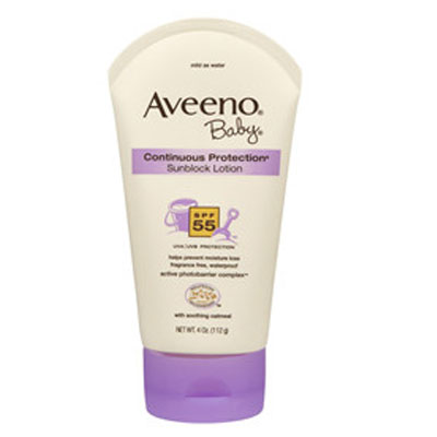 美国Aveeno baby 婴儿天然燕麦长效防晒霜SPF55 超温和配方 Continuous Protection Sunscreen(112g/管)，原价￥238，限时仅售￥218！绝对正品，超低折扣，含美国直邮～