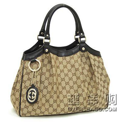 GUCCI 古驰 2011新款中号手袋 SUKEY MEDIUM TOTE (211944FAFXG9769) (浅米色+乌木色)，原价￥19700，限时仅售￥7588！绝对正品，超低折扣，含美国直邮～