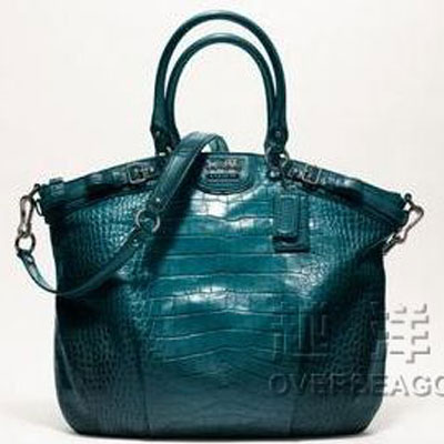 COACH 蔻驰 2011新款MADISON麦迪逊系列凹凸皮纹鳄鱼皮纹双色单肩/手提包 (COACH F18622 / COACH 18622) (灰色/湖蓝色)，原价￥7980，限时仅售￥4788！绝对正品，超低折扣，含美国直邮～