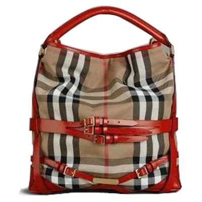 BURBERRY 巴宝莉 2011新款中号格子束带HOBO单肩/手提包 (38061311) (红色)，原价￥11250，限时仅售￥10088！绝对正品，超低折扣，含美国直邮～