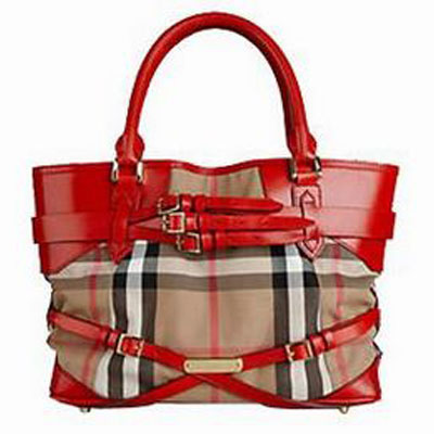 BURBERRY 巴宝莉 2011新款中号马勒格子托特包 HOUSE CHECK (38061191) (红色)，原价￥11250，限时仅售￥10088！绝对正品，超低折扣，含美国直邮～