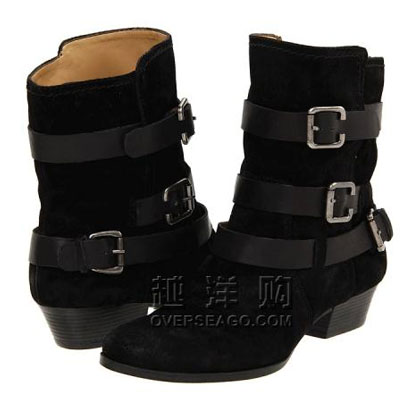 Nine West 玖熙 2011新款平地带扣靴 Cornflower(黑色绒面)，原价￥1878，限时仅售￥898！绝对正品，超低折扣，含美国直邮～