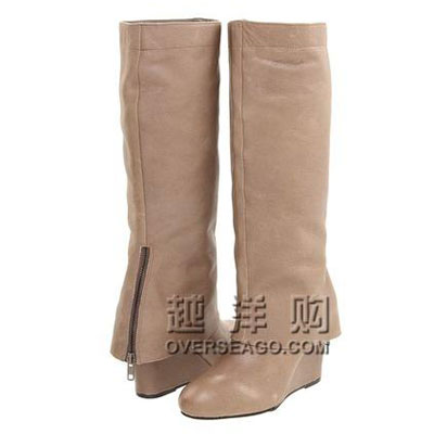 Steve Madden 史蒂夫•马登 2011新款真皮坡跟拉链长靴 P-Miles (黑色/裸色)，原价￥1368，限时仅售￥898！绝对正品，超低折扣，含美国直邮～