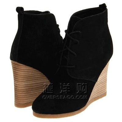 Steve Madden 史蒂夫•马登 2011新款系带坡跟短靴 Deni(黑色/裸色)，原价￥1080，限时仅售￥699！绝对正品，超低折扣，含美国直邮～