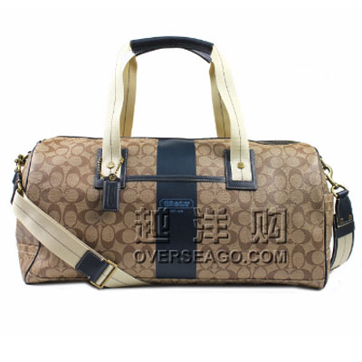 COACH 蔻驰 2012新款经典LOGO真皮男士手提/斜挎旅行包 (COACH F77185 / COACH 77185) (黑色+白色/卡其色+深蓝色/卡其色+褐色)，原价￥5888，限时仅售￥2288！绝对正品，超低折扣，含美国直邮～