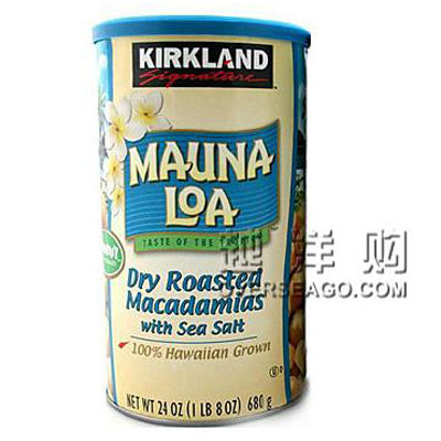 KIRKLAND 柯克兰 美国盐烤口味夏威夷果仁 MACADAMIAS WITH SEA SALT(24 oz/680g)，原价￥358， 限时仅售￥298！绝对正品，超低折扣，含美国直邮哦~~