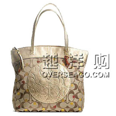 COACH 蔻驰 F18870真皮帆布单肩女包（金色+红色），原价￥2698，限时仅售￥1888！绝对正品，超低折扣，含美国直邮～