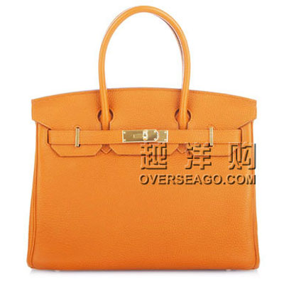 HERMES 爱马仕  女士经典橘色Togo牛皮金扣手提包 (BIRKIN CC93) (橘色)，原价￥，限时仅售￥！绝对正品，超低折扣，含美国直邮～
