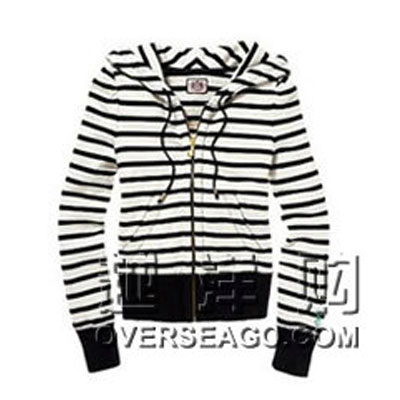 JUICY COUTOURE 橘滋 JUICY COUTOURE  HOODIE女生条纹卫衣(黑色)，原价￥，限时仅售￥！绝对正品，超低折扣，含美国直邮～