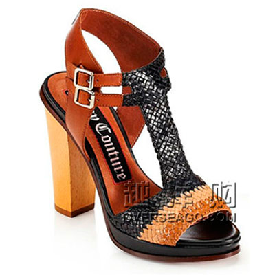 JUICY COUTURE 橘滋女士新款高跟凉鞋 CRISTA WOVEN DOUBLE BUCKLE HEELS J1170166B(黑色)，原价￥3069，限时仅售￥1880！绝对正品，超低折扣，含美国直邮～