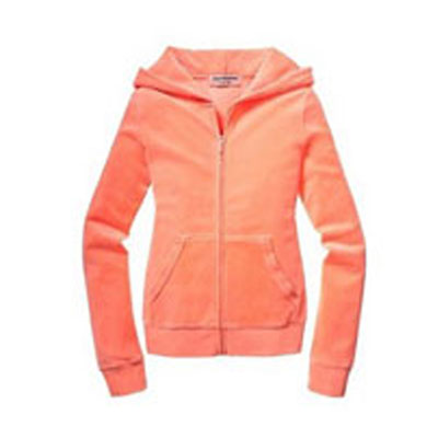 JUICY COUTOURE 橘滋 女士丝绒外套 CHOOSE JUICY VELOUR HOODIE（JG005808）（橘色），原价￥2688，限时仅售￥1788！绝对正品，超低折扣，含美国直邮～