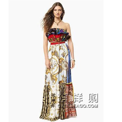 JUICY COUTOURE 橘滋 女士抹胸长裙 VINTAGE SCARF MAXI DRESS(JG006819)(花色)，原价￥5128，限时仅售￥3988！绝对正品，超低折扣，含美国直邮～