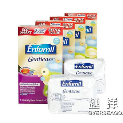 Enfamil 美赞臣 1段/一段 防胀气经济型袋装婴幼儿奶粉(Gentlease)(适合1岁以下)(4盒装，942g/盒*4)，原价￥2188，限时仅售￥1578！绝对正品，超低折扣，含美国直邮～