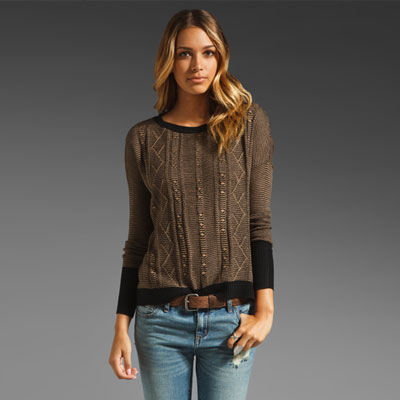 BB Dakota 2012年新款女士针织毛线衣 Hoz Acrylic Sweater Knit in (黑色+棕色)，原价￥1698，限时仅售￥878！绝对正品，超低折扣，含美国直邮～
