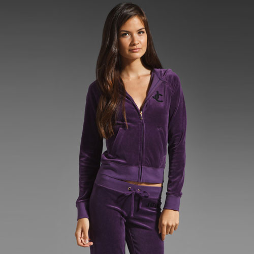 Juicy Couture 橘滋 2012年新款女士丝绒卫衣 Velour Long Sleeve Hoodie (JG006581)(紫色)，原价￥1968，限时仅售￥1178！绝对正品，超低折扣，含美国直邮～