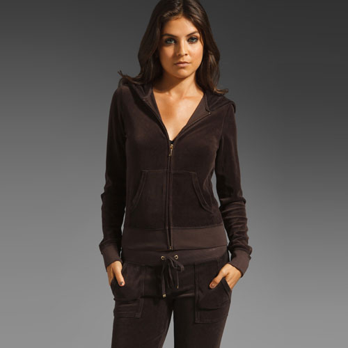 Juicy Couture 橘滋 2012年新款女士丝绒卫衣 Original Zip Hoodie (JGM00001)(板栗色)，原价￥1768，限时仅售￥978！绝对正品，超低折扣，含美国直邮～