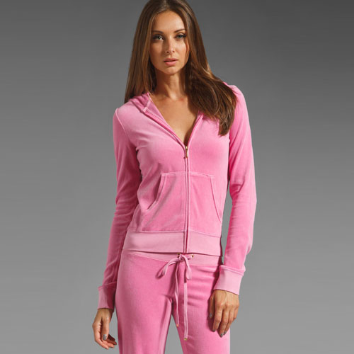 Juicy Couture 橘滋 2012年新款女士丝绒卫衣 Velour Original Zip Hoodie (JGM00001)(粉色/红色)，原价￥1978，限时仅售￥1268！绝对正品，超低折扣，含美国直邮～
