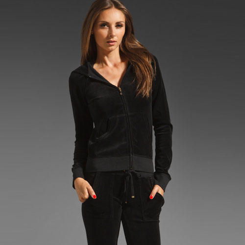 Juicy Couture 橘滋 2012年新款女士丝绒卫衣 Original Zip Hoodie (JGMU00001)(黑色/深蓝色)，原价￥1978，限时仅售￥1268！绝对正品，超低折扣，含美国直邮～