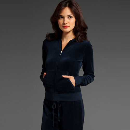 Juicy Couture 橘滋 2012年新款女士丝绒卫衣 Velour Basic Longsleeve Zip Hoodie (JGMU0001)(深蓝色)，原价￥1728，限时仅售￥938！绝对正品，超低折扣，含美国直邮～
