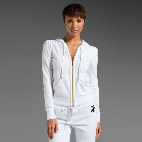 Juicy Couture 橘滋 新款女式泡泡袖天鹅绒卫衣 Puff Sleeve Zip Hoodie (JG005951)(白色)，原价￥2188，限时仅售￥1308！绝对正品，超低折扣，含美国直邮～