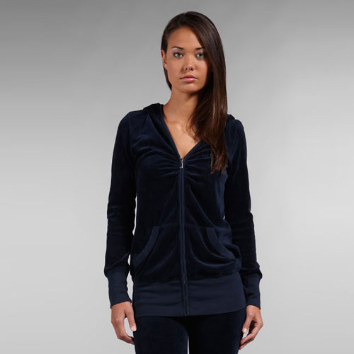 Juicy Couture 橘滋 新款女式长袖卫衣 Velour Long Sleeve V-Neck Long Zip Hoodie (JGMU5904)(藏青色)，原价￥1588，限时仅售￥898！绝对正品，超低折扣，含美国直邮～