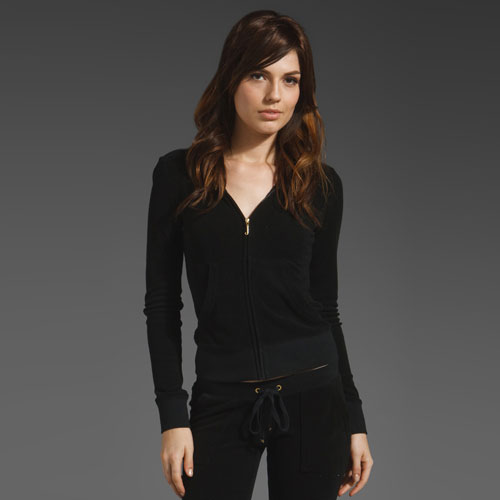 Juicy Couture 橘滋 新款女式长袖复古卫衣 Terry Long Sleeve Original Zip Hoodie (JGM00028)(黄色/黑色)，原价￥1568，限时仅售￥878！绝对正品，超低折扣，含美国直邮～