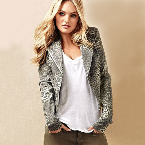 VICTORIA'S SECRET 维多利亚的秘密 新款女式豹纹机车夹克 Cheetah Moto Jacket (灰底豹纹)，原价￥2168，限时仅售￥1348！绝对正品，超低折扣，含美国直邮～