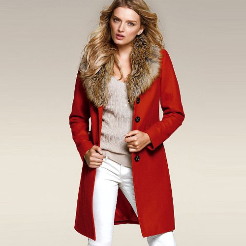 VICTORIA'S SECRET 维多利亚的秘密 新款女式仿皮草领大衣 Faux-fur Collar Coat (橘红色/浅咖色/白色/深蓝色/黑色)，原价￥2418，限时仅售￥1658！绝对正品，超低折扣，含美国直邮～
