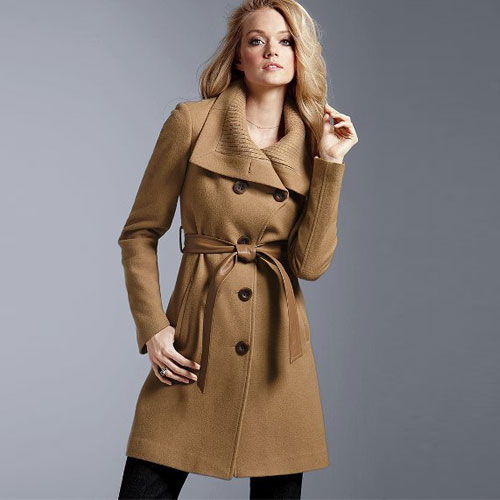 VICTORIA'S SECRET 维多利亚的秘密 皱领束腰羊毛风衣 Knit Collar Belted Coat(黑色/灰色)，原价￥1948，限时仅售￥1298！绝对正品，超低折扣，含美国直邮～