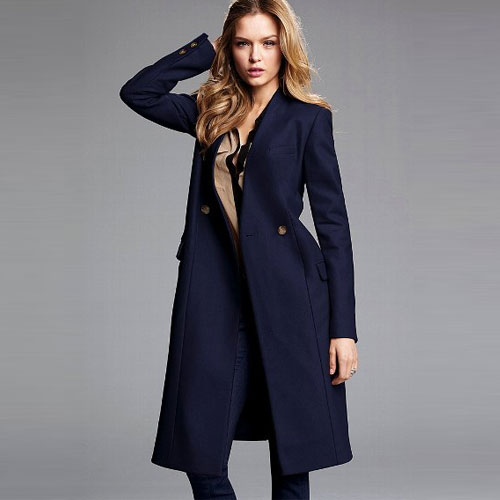 VICTORIA'S SECRET 维多利亚的秘密 新款女式无领长风衣 Collarless Wool Coat (藏青色)，原价￥2368，限时仅售￥1698！绝对正品，超低折扣，含美国直邮～