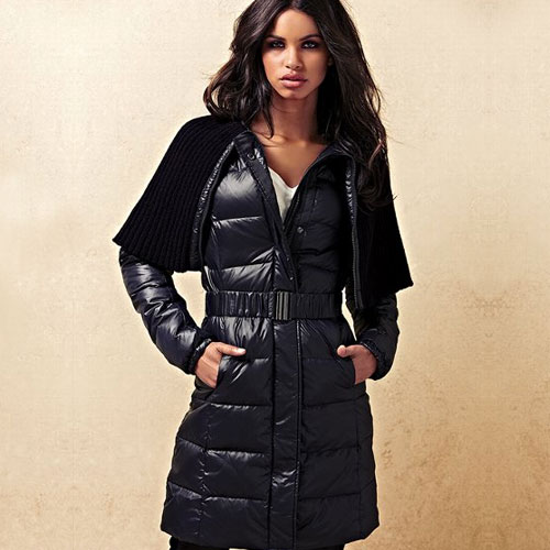 VICTORIA'S SECRET 维多利亚的秘密 新款女式围脖羽绒服 Knit-collar Puffer Jacket (藏青色/黑色)，原价￥2418，限时仅售￥1658！绝对正品，超低折扣，含美国直邮～