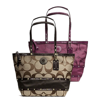 COACH 蔻驰 Studded Sateen Stripe Tote系列包包，原价￥1858，限时仅售￥898！绝对正品，超低折扣，含美国直邮～