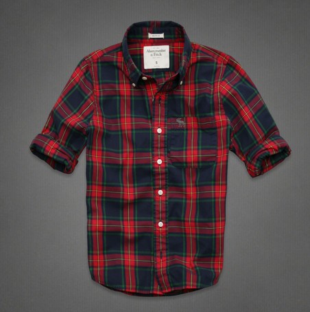 ABERCROMBIE & FITCH  阿贝克隆贝比&费奇 新款男士经典格纹衬衫 Sawteeth Mountain Shirt (海军色/海军色+红色)，原价￥1038，限时仅售￥448！绝对正品，超低折扣，含美国直邮～