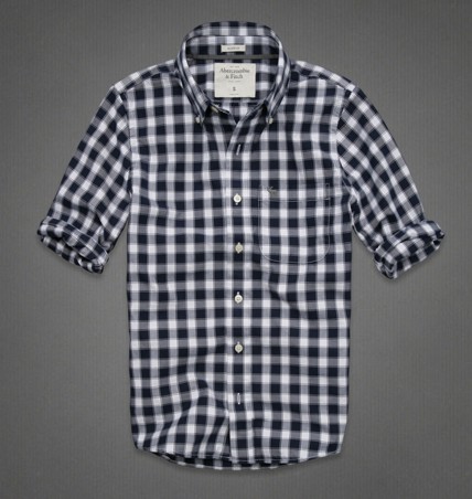 ABERCROMBIE & FITCH  阿贝克隆贝比&费奇 新款男士经典格子衬衫 Cooper Kiln Shirt (海军色/白色+海军色/海军色+白色)，原价￥1018，限时仅售￥438！绝对正品，超低折扣，含美国直邮～