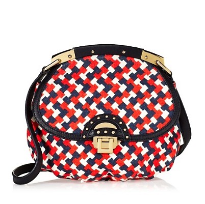Juicy Couture 橘滋 女士编制亚麻棉手提斜跨包 Geo Printed Jute Saddle Crossbody (YHRU3395)(红色/绿色)，原价￥1678，限时仅售￥988！绝对正品，超低折扣，含美国直邮～