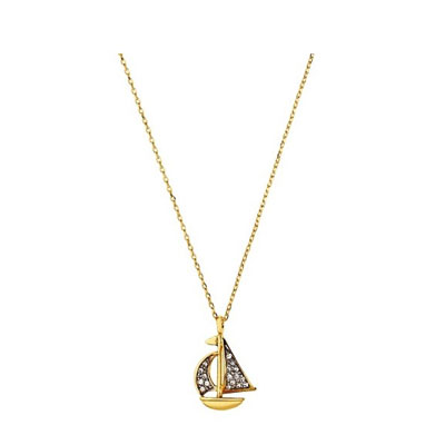 Juicy Couture 橘滋 Sailboat Wish Necklace 新款Y镶钻帆船锁骨链 (YJRU6384)，原价￥928，限时仅售￥488！绝对正品，超低折扣，含美国直邮～