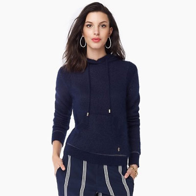 Juicy Couture 橘滋 新款女士连帽套头纯色针织衫 Angora Nylon Mesh Hoodie (JG007350)(红色/蓝色)，原价￥1888，限时仅售￥1278！绝对正品，超低折扣，含美国直邮～