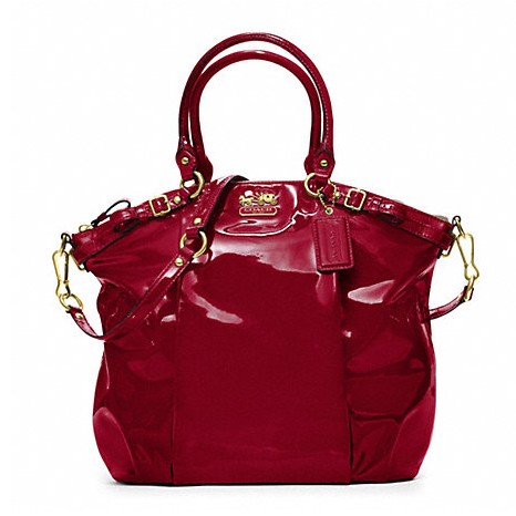 COACH 蔻驰 麦迪逊新款漆皮单肩手提包 MADISON PATENT LINDSEY SATCHEL (F18627)(酒红色/深蓝色)，原价￥4248，限时仅售￥2288！绝对正品，超低折扣，含美国直邮～