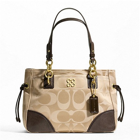 COACH 蔻驰 新款女士单肩手提包 COLETTE SIGNATURE SATEEN CARRYALL (F23763)(咖啡色)，原价￥3738，限时仅售￥1848！绝对正品，超低折扣，含美国直邮～