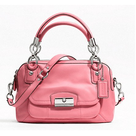 COACH 蔻驰 新款经典皮质单肩手提包 KRISTIN LEATHER DOUBLE ZIP SATCHEL (F22304)(黑色/粉红色)，原价￥2758，限时仅售￥1468！绝对正品，超低折扣，含美国直邮～