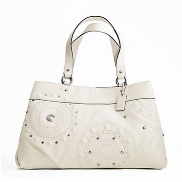 COACH 蔻驰 新款女士真皮柳丁手提单肩包 LEATHER STUDDED APPLIQUE CARRYALL (F16273)(白色/浅绿色)，原价￥3948，限时仅售￥1988！绝对正品，超低折扣，含美国直邮～