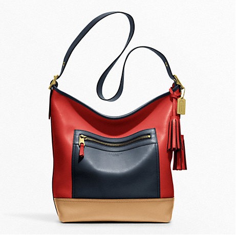 COACH 蔻驰 新款女士牛皮单肩手提斜跨女包 COLORBLOCK LEATHER LARGE DUFFLE (F19979)(红色/咖啡色/浅灰色)，原价￥4378，限时仅售￥2628！绝对正品，超低折扣，含美国直邮～