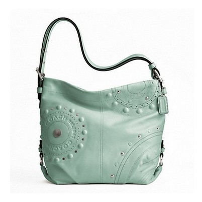 COACH 蔻驰 新款女士真皮柳丁压花单肩斜跨包 LEATHER STUDDED APPLIQUE DUFFLE (F16178)(浅绿色/白色)，原价￥2588，限时仅售￥1398！绝对正品，超低折扣，含美国直邮～