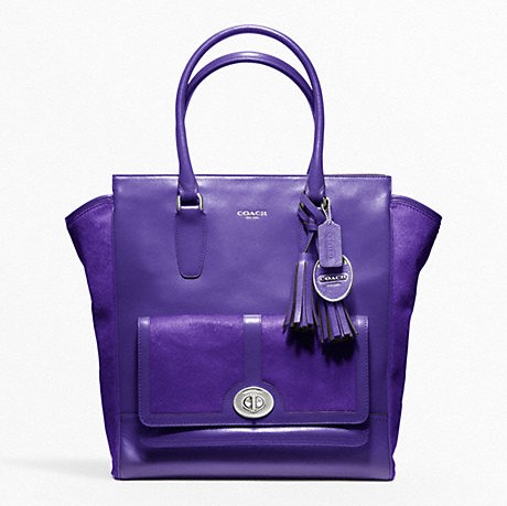 COACH 蔻驰 新款女士莱格西单肩手提包 HAIRCALF POCKET TANNER TOTE (F21155)(紫色)，原价￥4678，限时仅售￥3248！绝对正品，超低折扣，含美国直邮～
