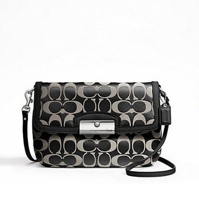 COACH 蔻驰 新款女士克里斯汀斜挎包 KRISTIN SIGNATURE SATEEN FLAP CROSSBODY (F48983)(黑色/粉色/淡卡其色)，原价￥2148，限时仅售￥898！绝对正品，超低折扣，含美国直邮～