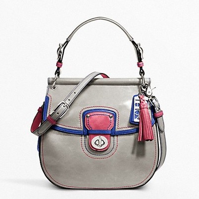 COACH 蔻驰 新款女士真皮单肩手提斜挎包 LEATHER COLORBLOCK NEW WILLIS (F19031)(蓝色/浅灰色)，原价￥2788，限时仅售￥1438！绝对正品，超低折扣，含美国直邮～